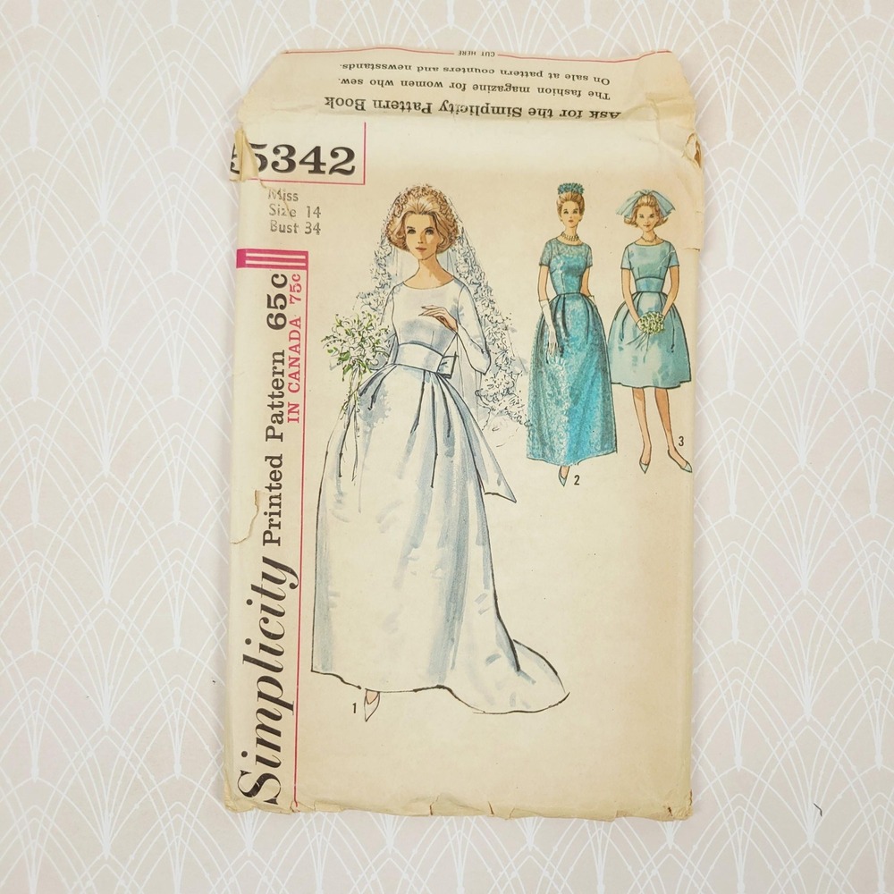 Vintage Simplicity 1960s Wedding Dress Sewing Pattern Size Small *Cut Complete